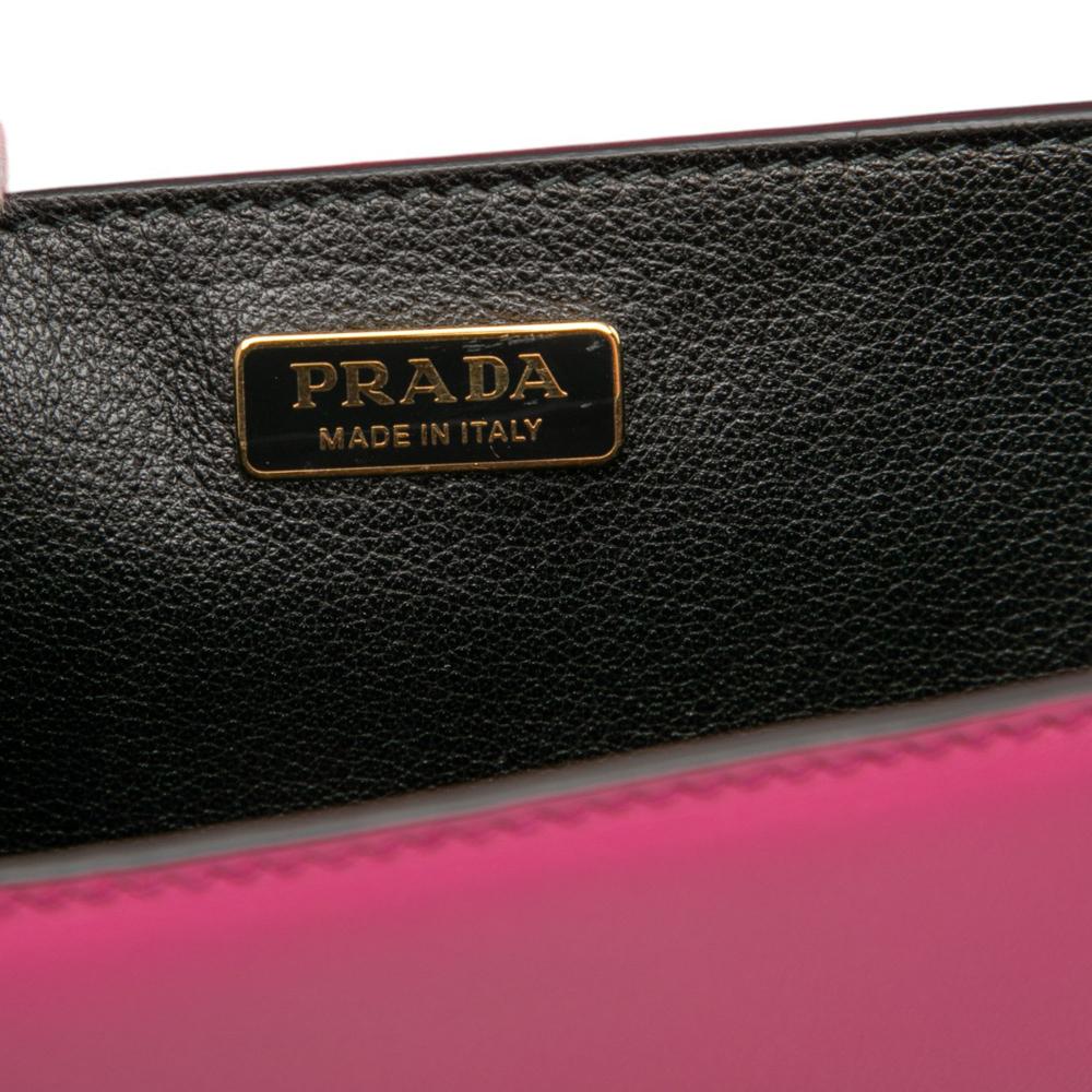 Prada B Prada Pink with Black Calf Leather Saffiano Trimmed City Cahier Crossbody Italy