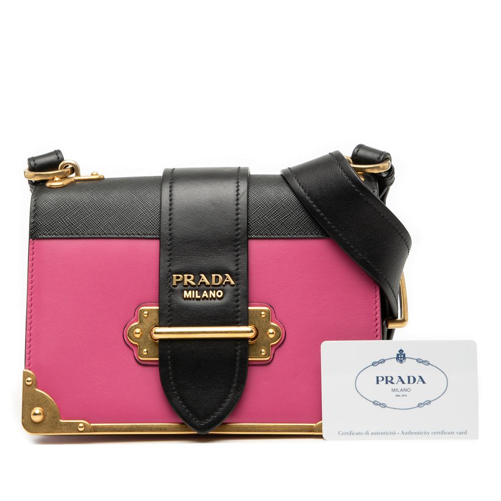 Prada B Prada Pink with Black Calf Leather Saffiano Trimmed City Cahier Crossbody Italy