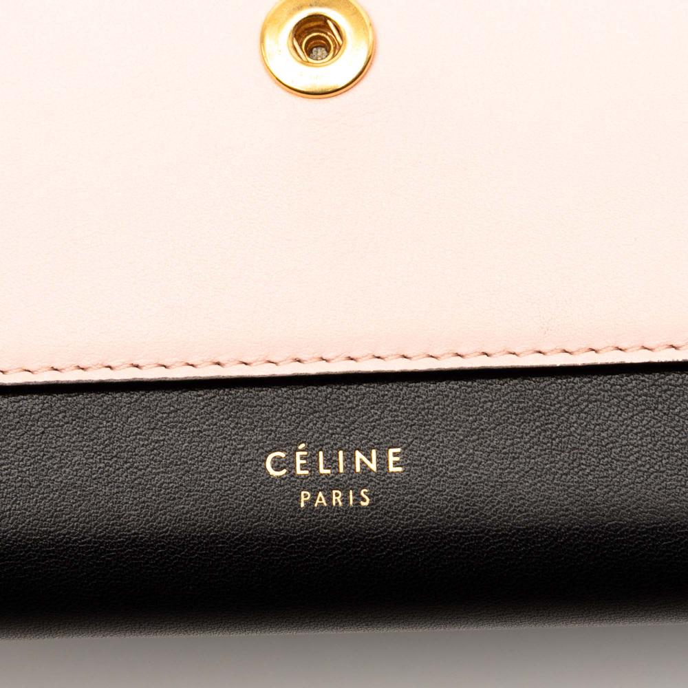 Celine AB Celine Black with Multi Calf Leather Tricolor Pocket Envelope Wallet On Chain Italy