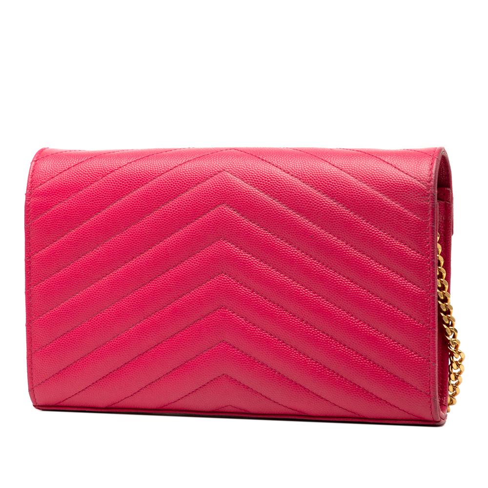 Saint Laurent B Saint Laurent Pink Dark Pink Calf Leather Grain De Poudre Classic Cassandre Chain Wallet Italy