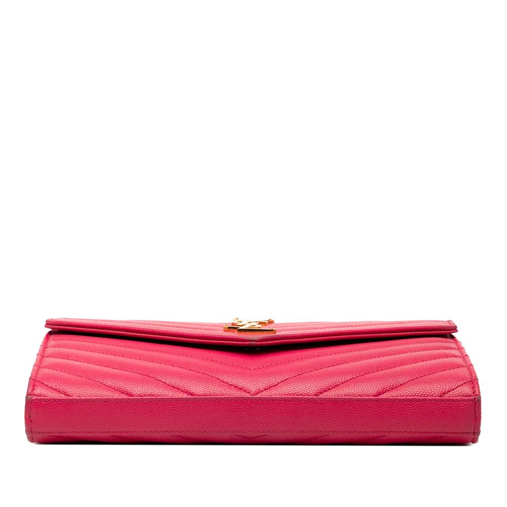 Saint Laurent B Saint Laurent Pink Dark Pink Calf Leather Grain De Poudre Classic Cassandre Chain Wallet Italy