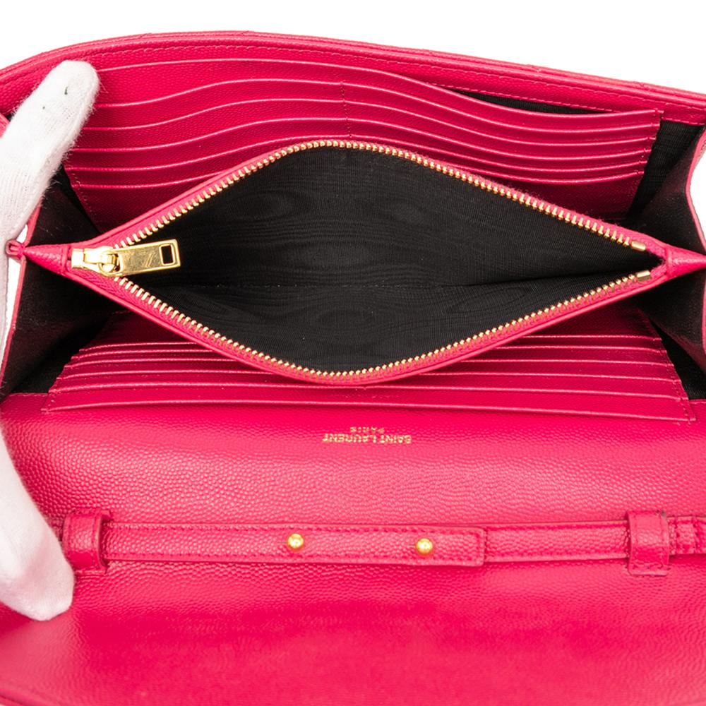 Saint Laurent B Saint Laurent Pink Dark Pink Calf Leather Grain De Poudre Classic Cassandre Chain Wallet Italy