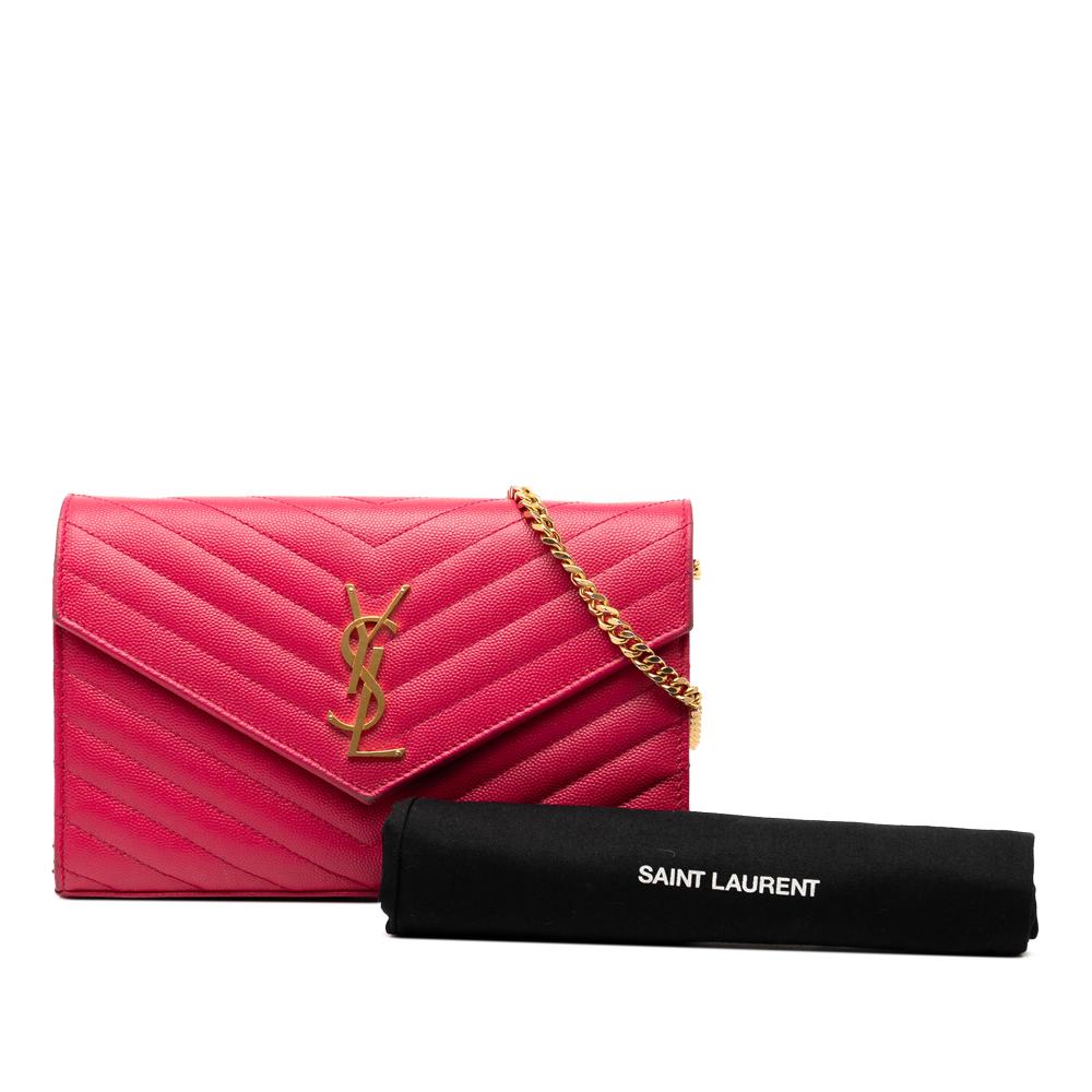 Saint Laurent B Saint Laurent Pink Dark Pink Calf Leather Grain De Poudre Classic Cassandre Chain Wallet Italy