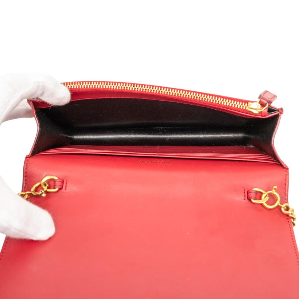 Saint Laurent B Saint Laurent Red Calf Leather Smooth skin Monogram Kate Tassel Wallet on Chain Italy