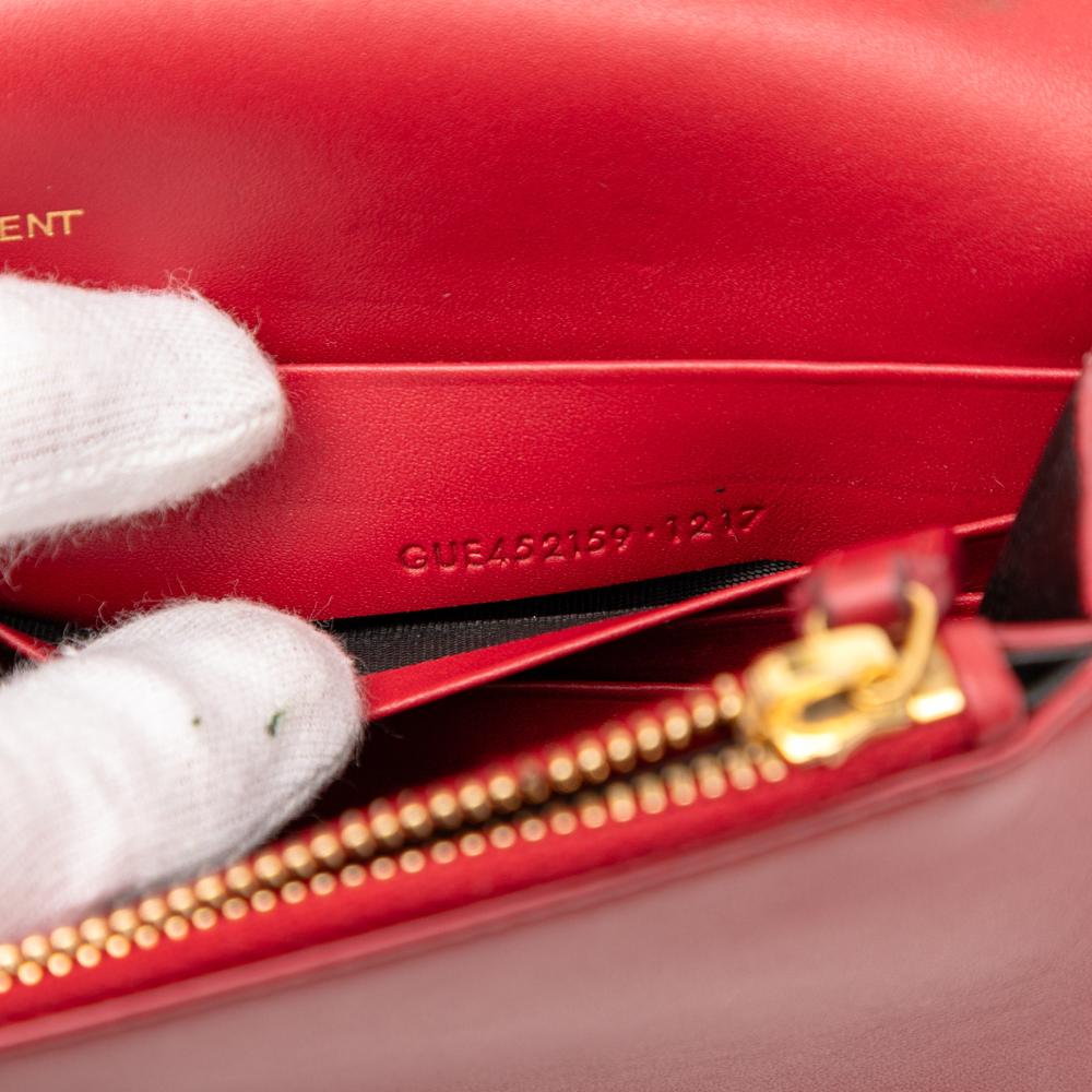 Saint Laurent B Saint Laurent Red Calf Leather Smooth skin Monogram Kate Tassel Wallet on Chain Italy