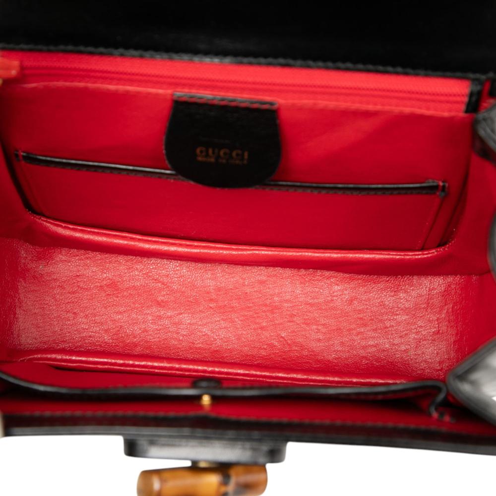 Gucci AB Gucci Black Calf Leather skin Bamboo Night Italy