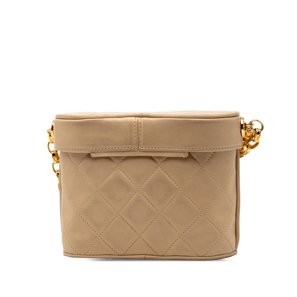 Chanel B Chanel Brown Beige Lambskin Leather Leather CC Quilted Lambskin Tassel Chain Vanity Bag Italy