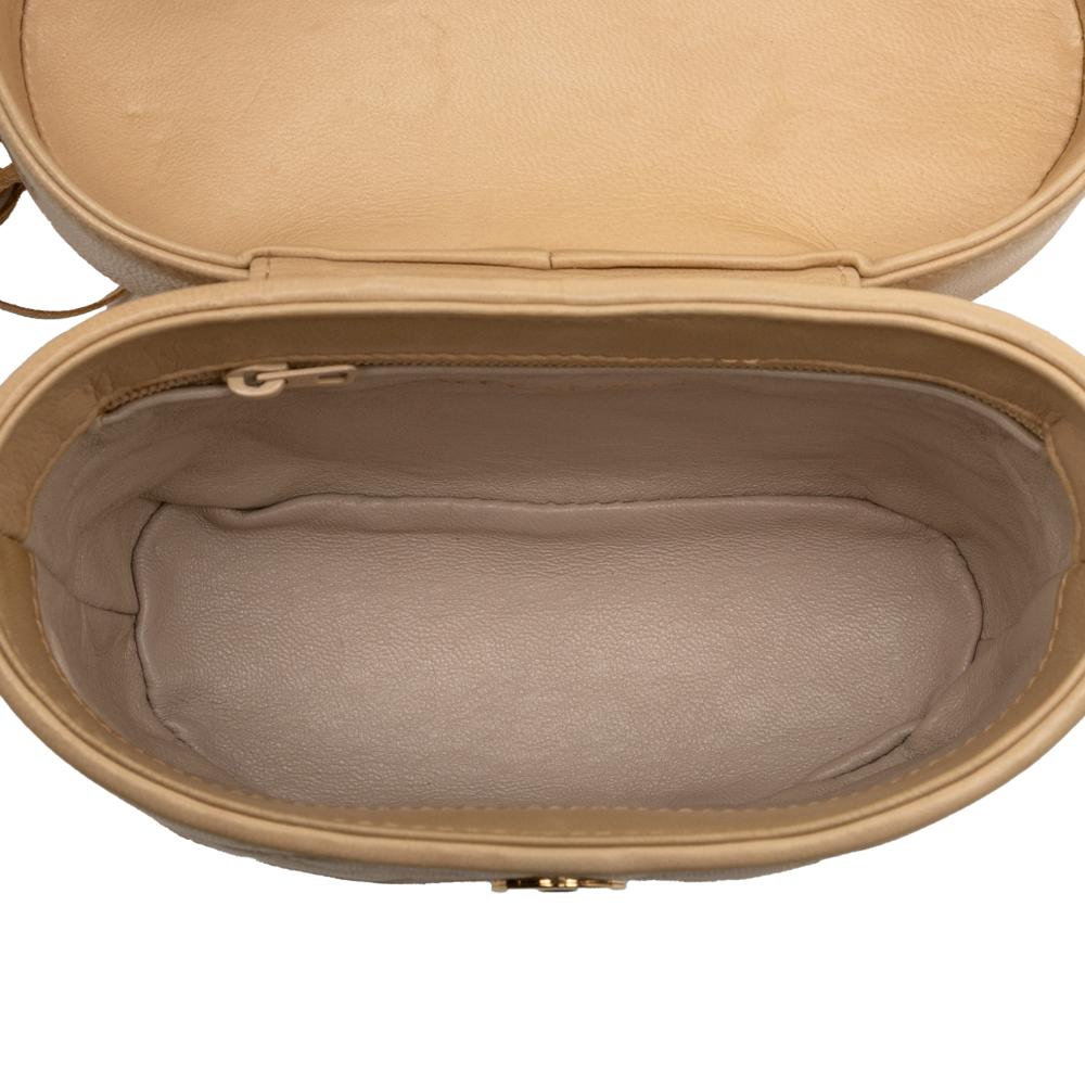 Chanel B Chanel Brown Beige Lambskin Leather Leather CC Quilted Lambskin Tassel Chain Vanity Bag Italy