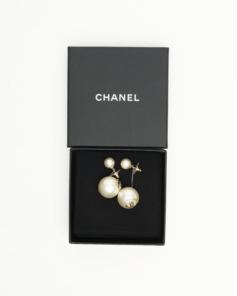 Chanel Coco Mark Dangling Pearl Earrings