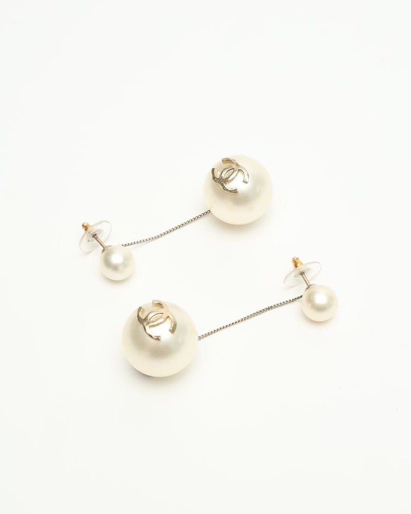 Chanel Coco Mark Dangling Pearl Earrings