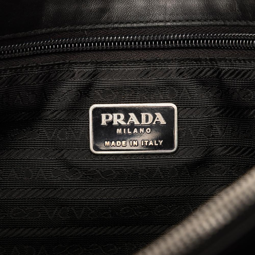 Prada B Prada Black Nylon Fabric Vitello Trimmed Tessuto Pockets Tote Italy
