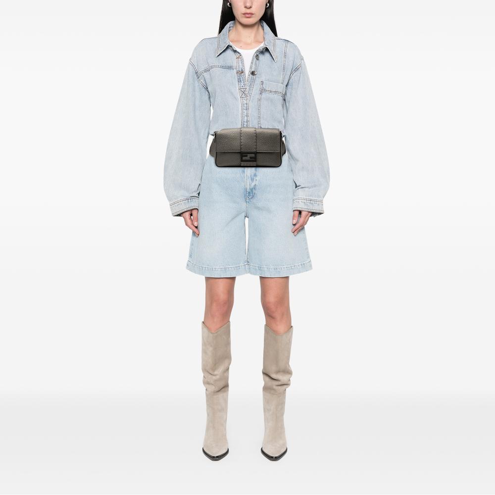 Fendi B Fendi Gray Calf Leather Selleria Convertible Baguette Satchel Italy