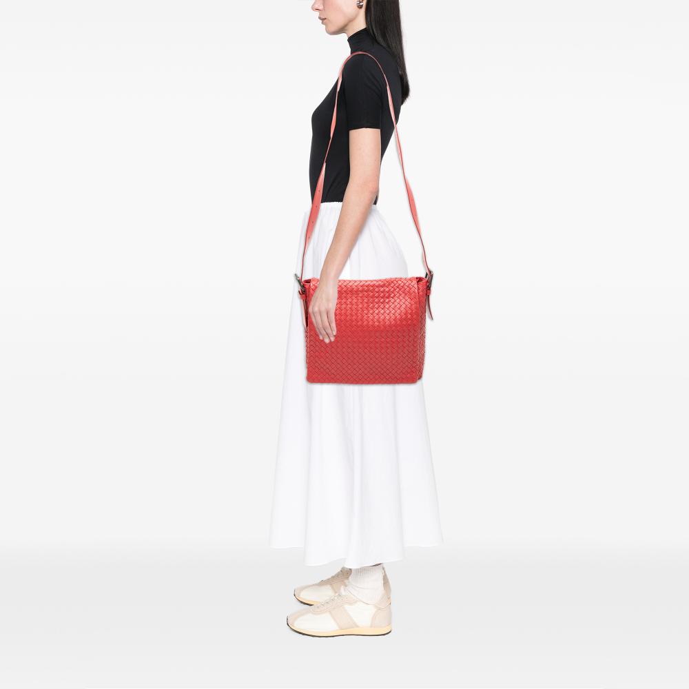 Bottega Veneta B Bottega Veneta Red Nappa Leather Leather Nappa Intrecciato Flap Crossbody Italy