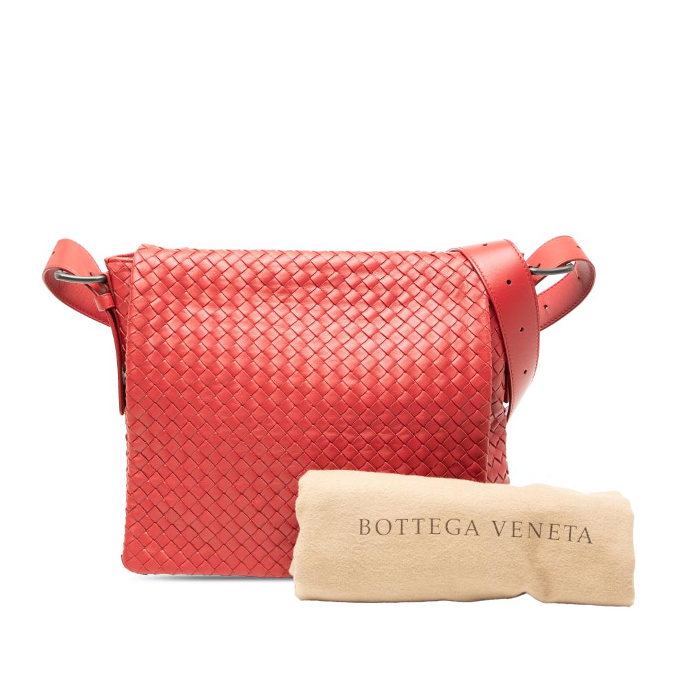 Bottega Veneta B Bottega Veneta Red Nappa Leather Leather Nappa Intrecciato Flap Crossbody Italy