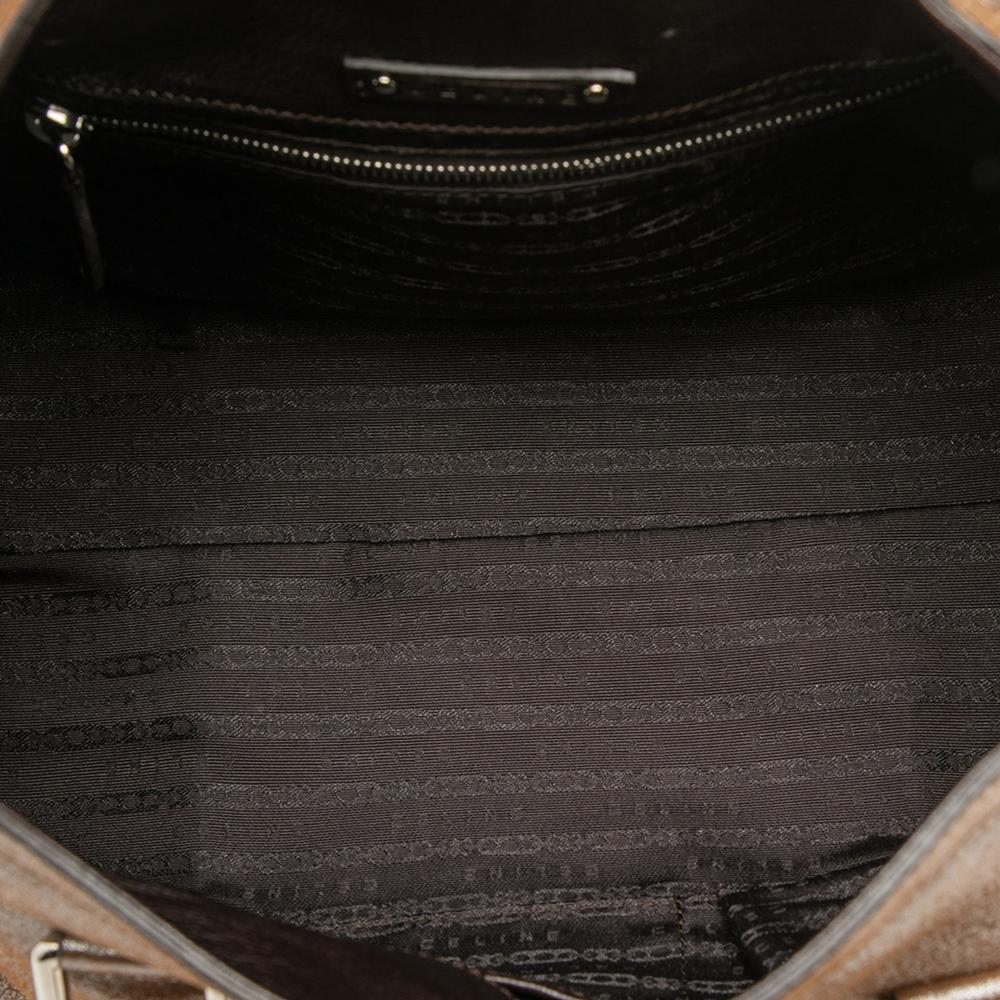 Celine B Celine Brown Calf Leather Shimmer Front Flap Shoulder Bag Italy