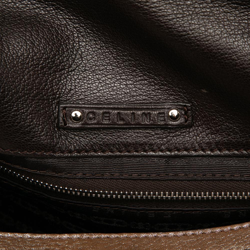 Celine B Celine Brown Calf Leather Shimmer Front Flap Shoulder Bag Italy