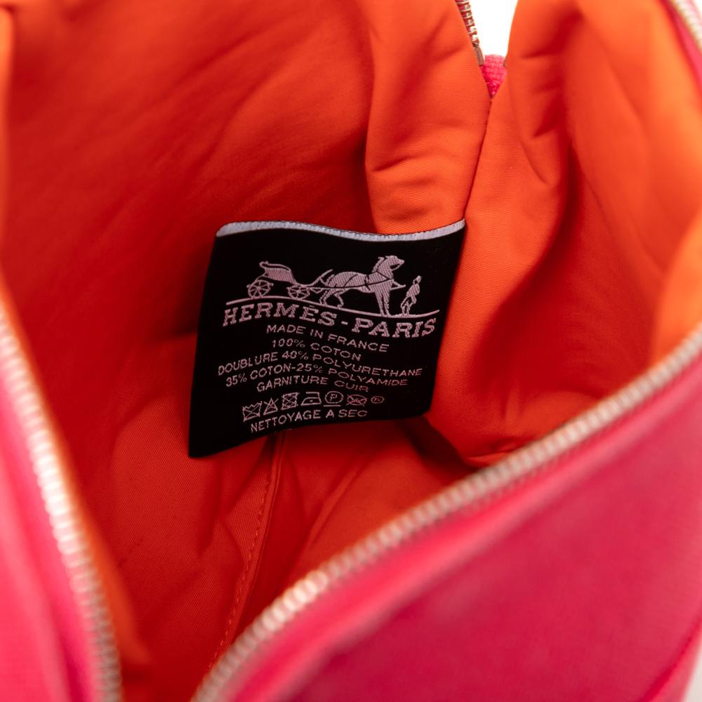 Hermès AB Hermès Pink Dark Pink Cotton Fabric Toile Bolide Trousse De Voyage Pouch PM France