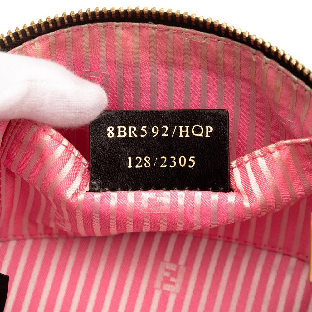 Fendi AB Fendi Brown Coated Canvas Fabric Zucca Spalmati Stripes Chain Pochette Italy