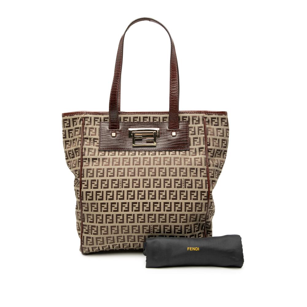 Fendi B Fendi Brown Canvas Fabric Zucchino Tote Italy