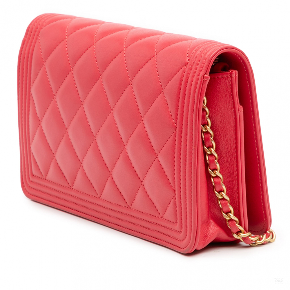 Chanel Boy Caviar Leather Quilted Wallet on Chain Crossbody Red