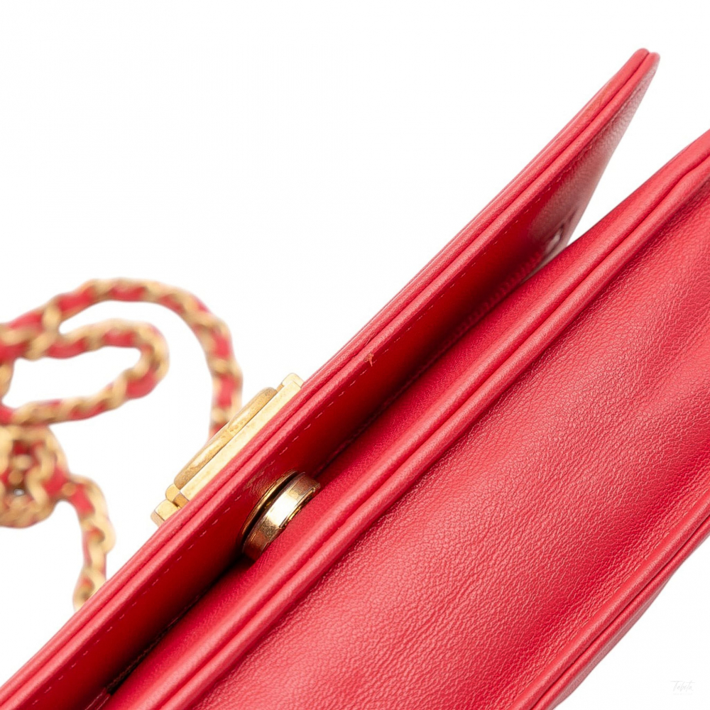 Chanel Boy Caviar Leather Quilted Wallet on Chain Crossbody Red