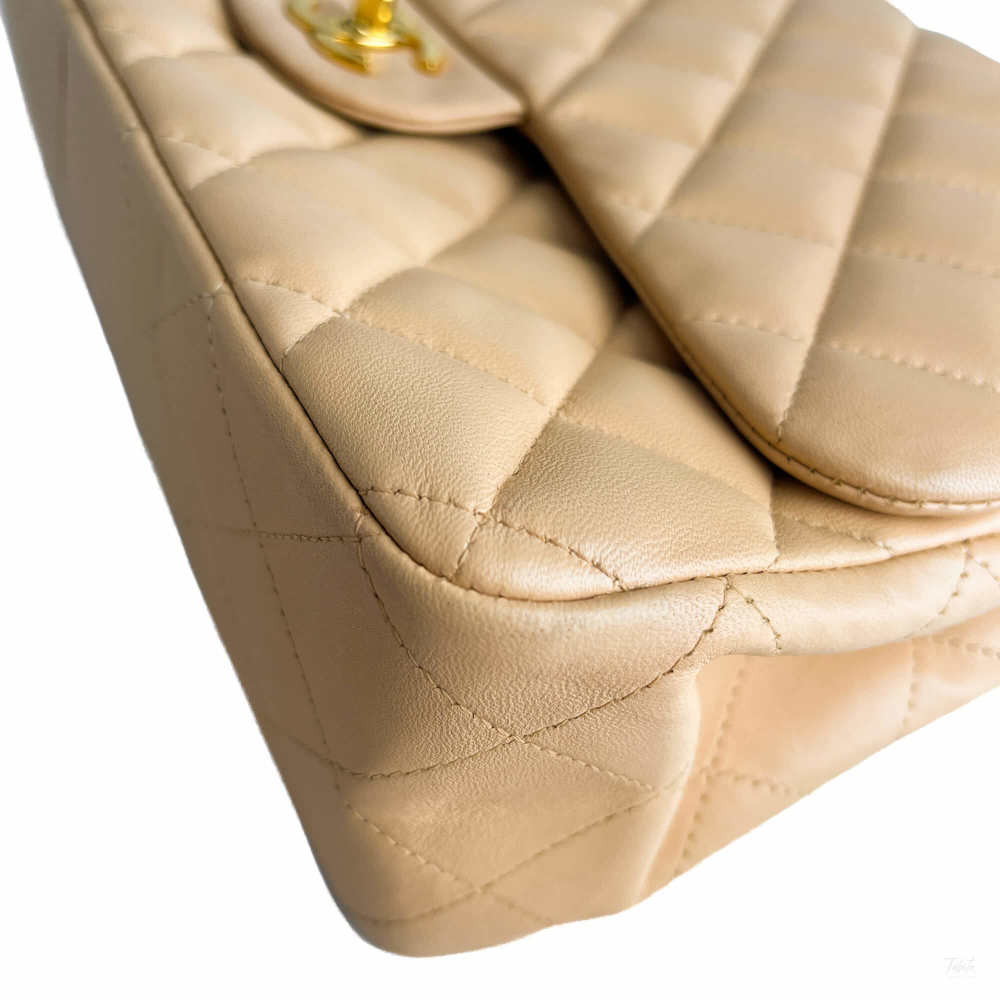 Chanel Classic Double Flap Jumbo Lambskin Leather Matelassè Handbag Beige