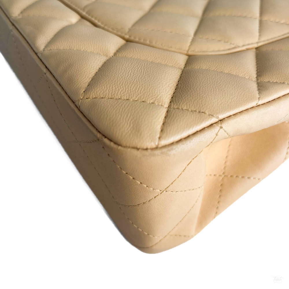 Chanel Classic Double Flap Jumbo Lambskin Leather Matelassè Handbag Beige