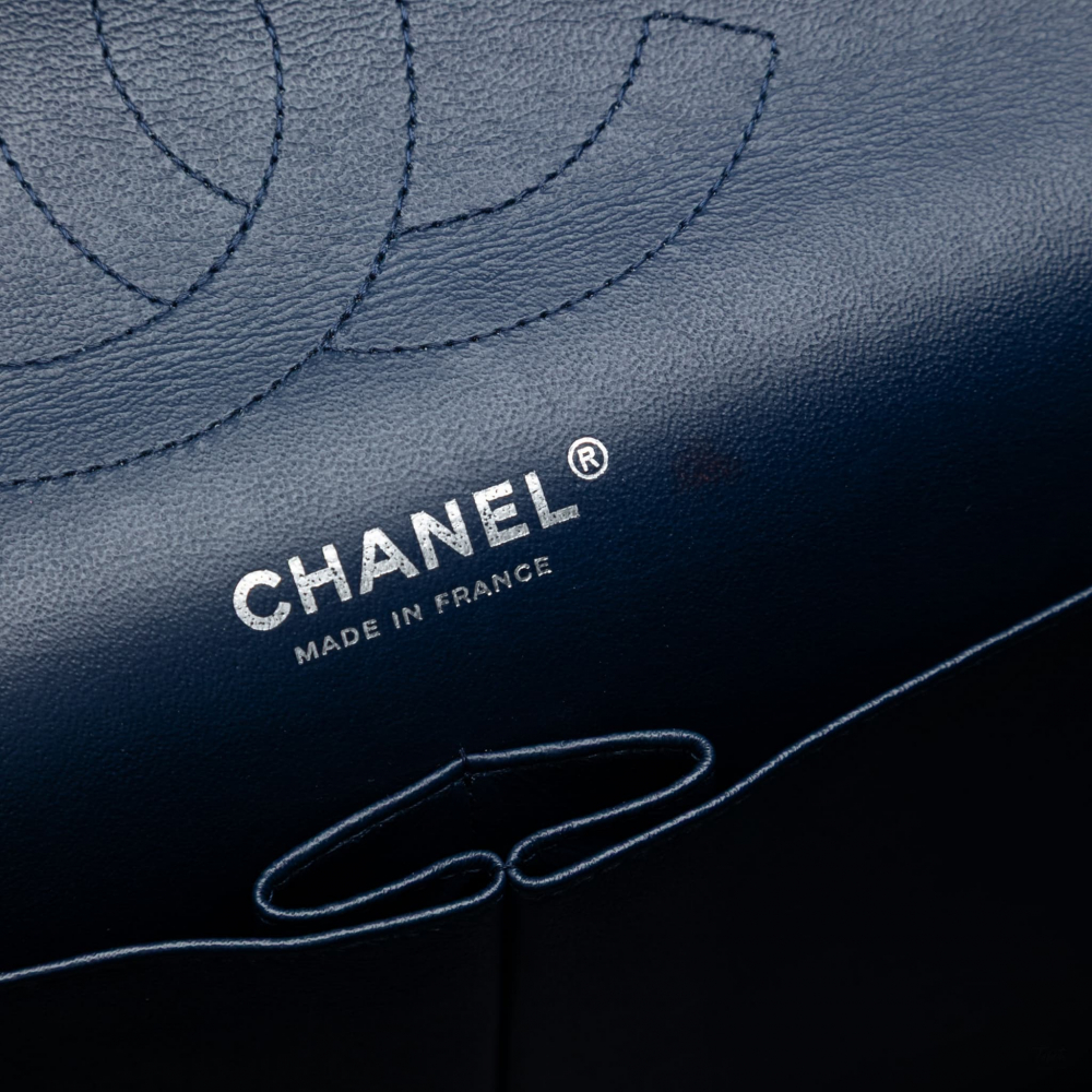 Chanel Classic Double Flap Jumbo Lambskin Leather Matelassè Handbag Blue