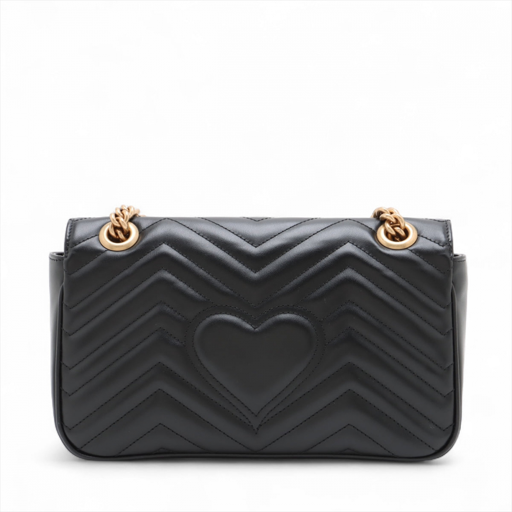 Gucci GG Marmont Small Chevron Leather Flap Bag Black