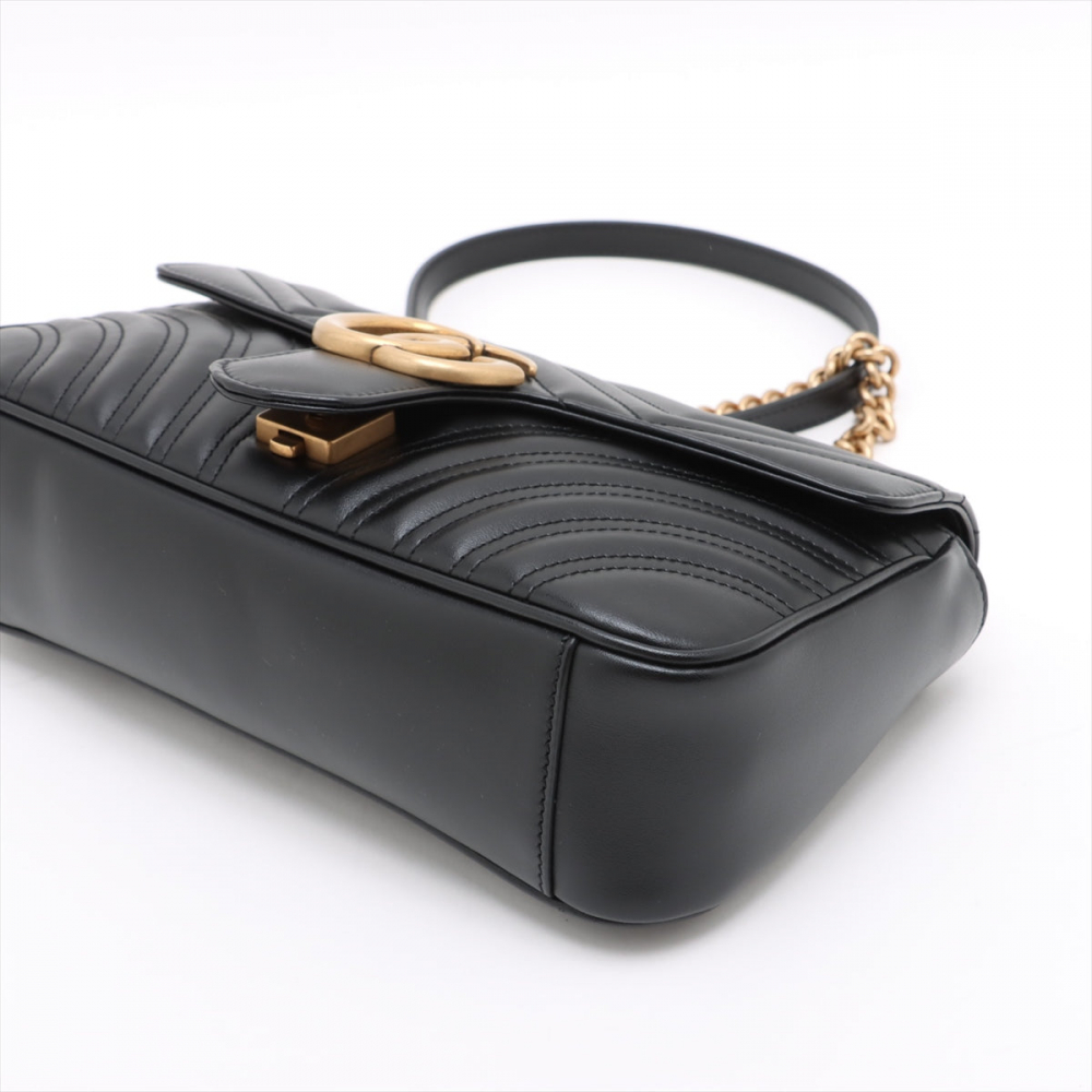 Gucci GG Marmont Small Chevron Leather Flap Bag Black