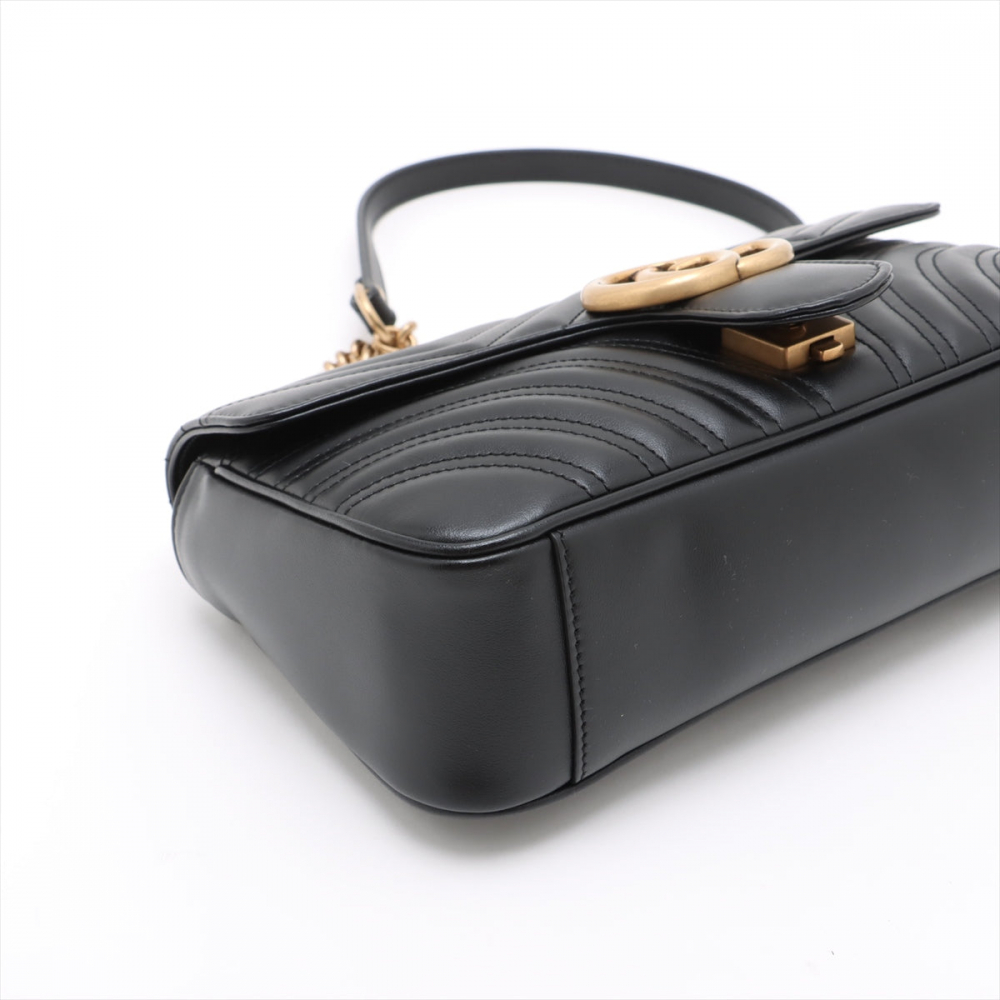 Gucci GG Marmont Small Chevron Leather Flap Bag Black