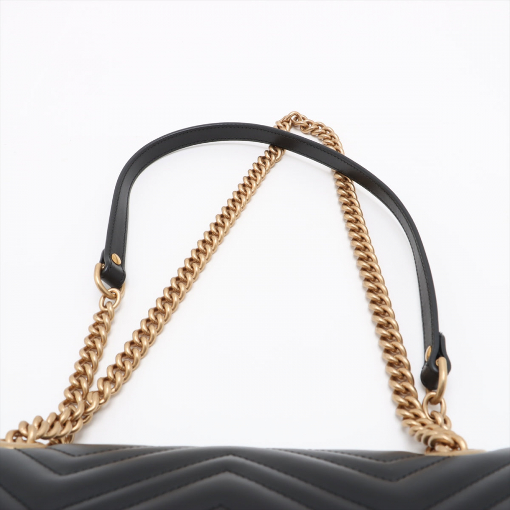 Gucci GG Marmont Small Chevron Leather Flap Bag Black