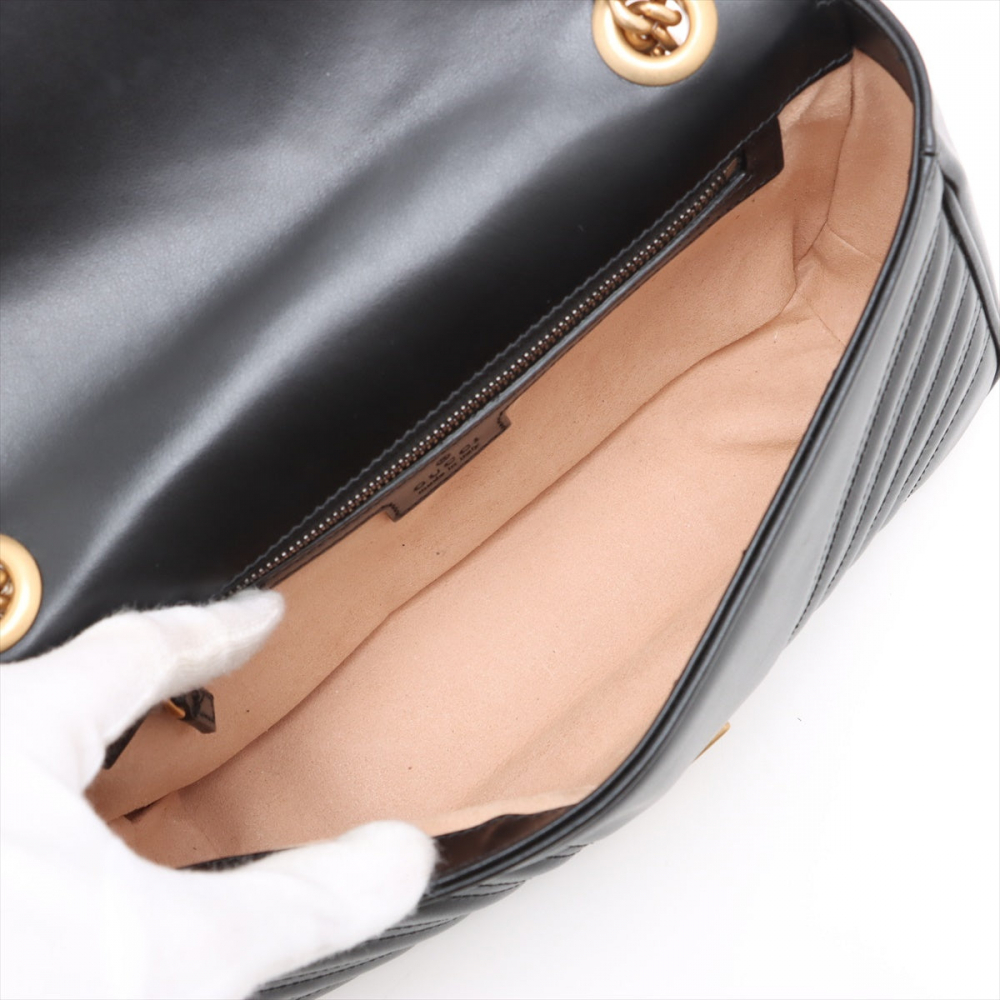 Gucci GG Marmont Small Chevron Leather Flap Bag Black