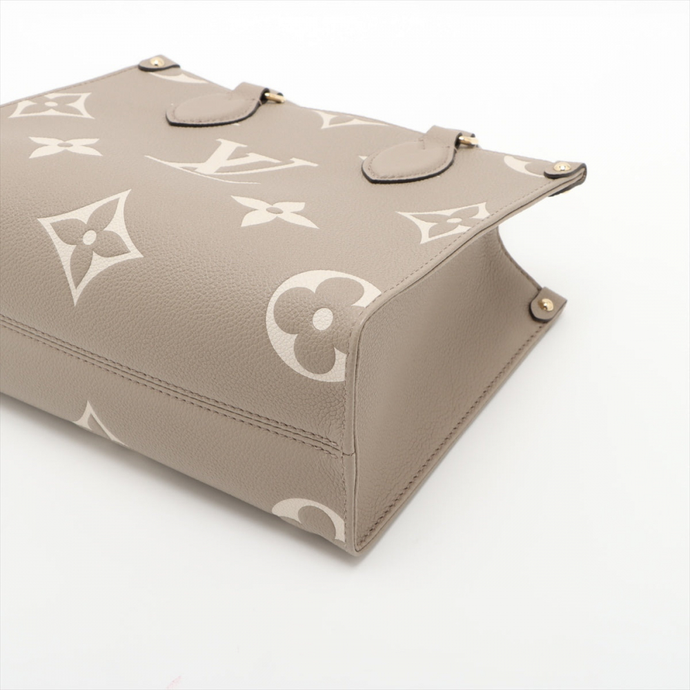 Louis Vuitton Onthego PM Calfskin Grained Leather Empreinte Tote Shoulder Bag Beige