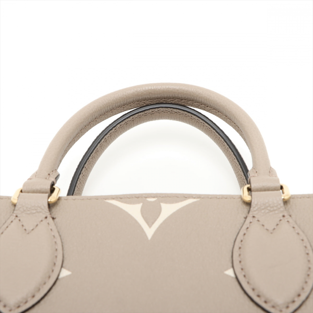 Louis Vuitton Onthego PM Calfskin Grained Leather Empreinte Tote Shoulder Bag Beige