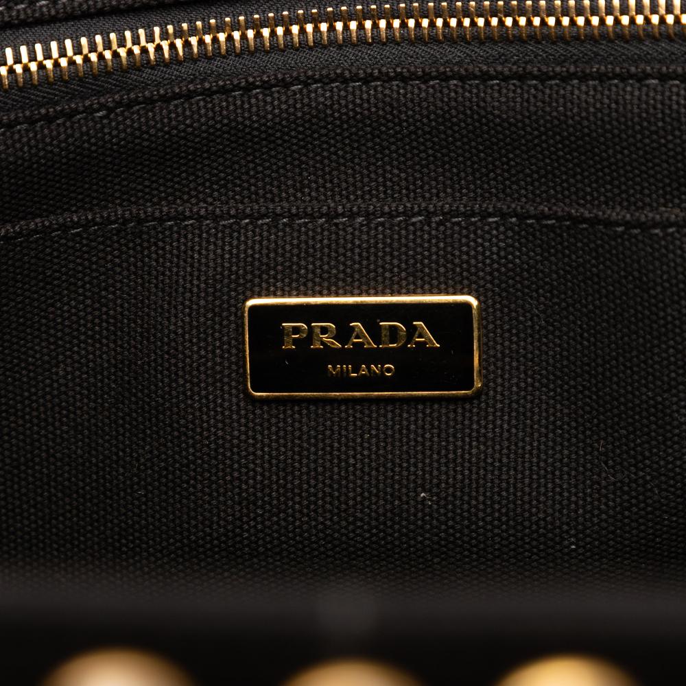 Prada B Prada Black Canvas Fabric Canapa Bijoux Satchel Italy