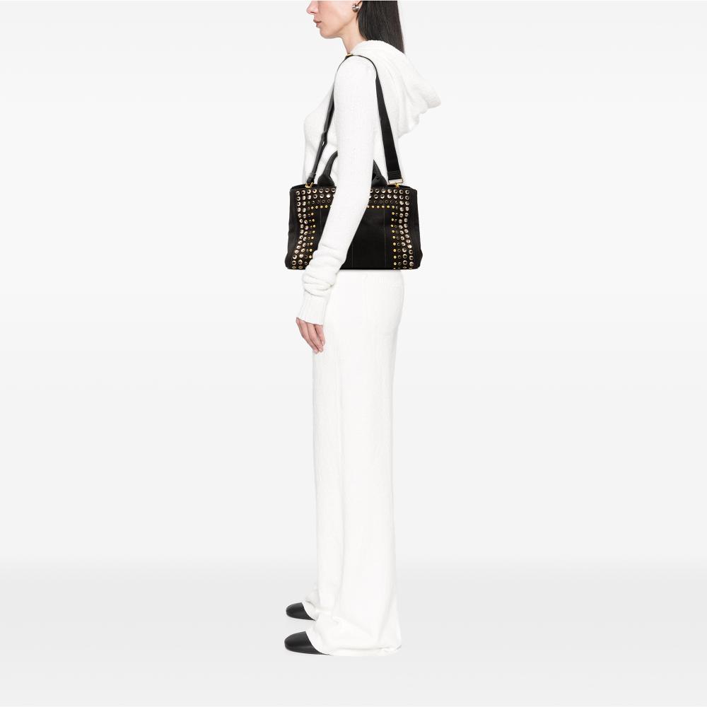 Prada B Prada Black Canvas Fabric Canapa Bijoux Satchel Italy