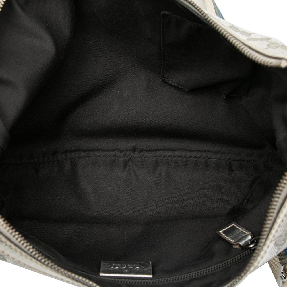 Gucci B Gucci Silver Coated Canvas Fabric GG Imprime Web Crossbody Italy