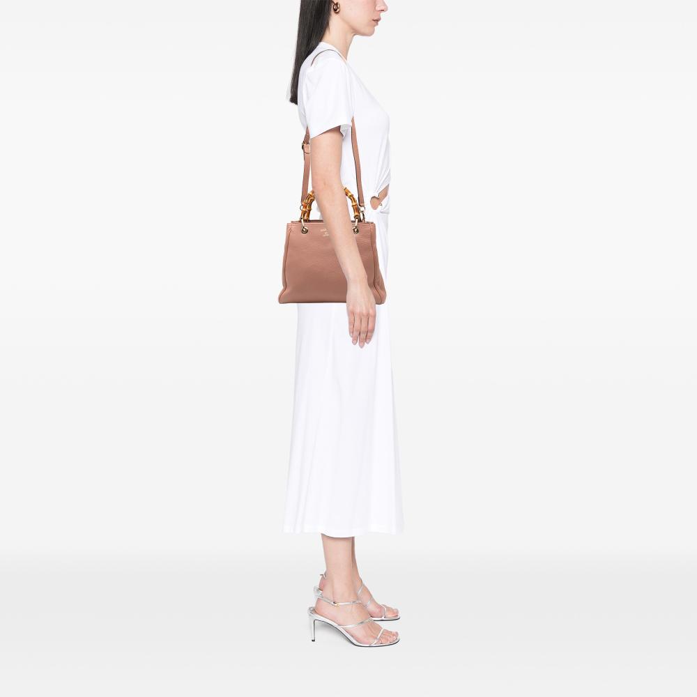 Gucci AB Gucci Pink Calf Leather Small skin Bamboo Shopper Satchel Italy