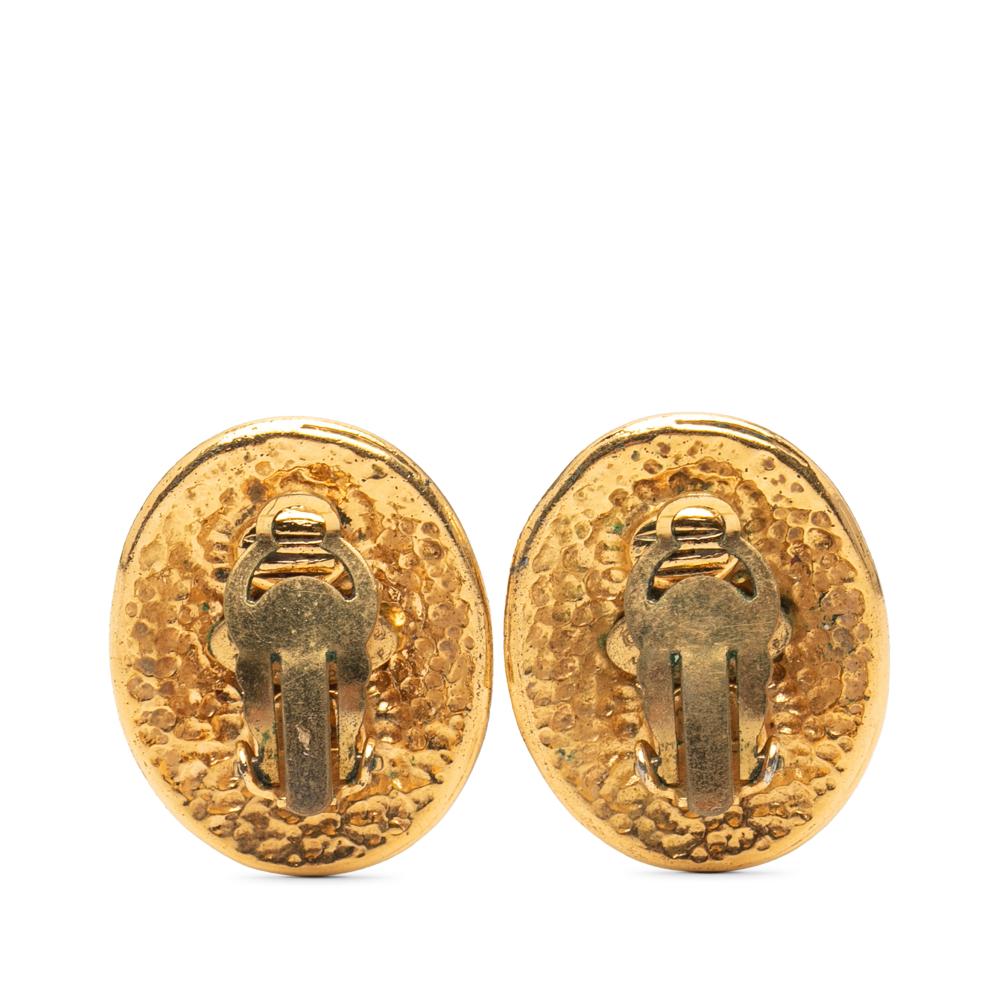 Chanel B Chanel Gold Gold Plated Metal CC Oval Clip On Earrings France