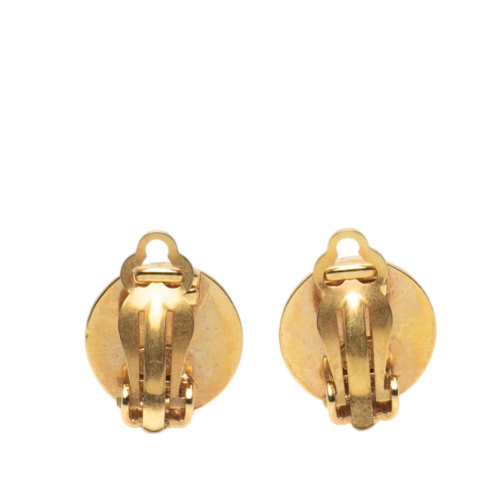 Chanel AB Chanel Gold Gold Plated Metal CC Round Clip On Earrings France