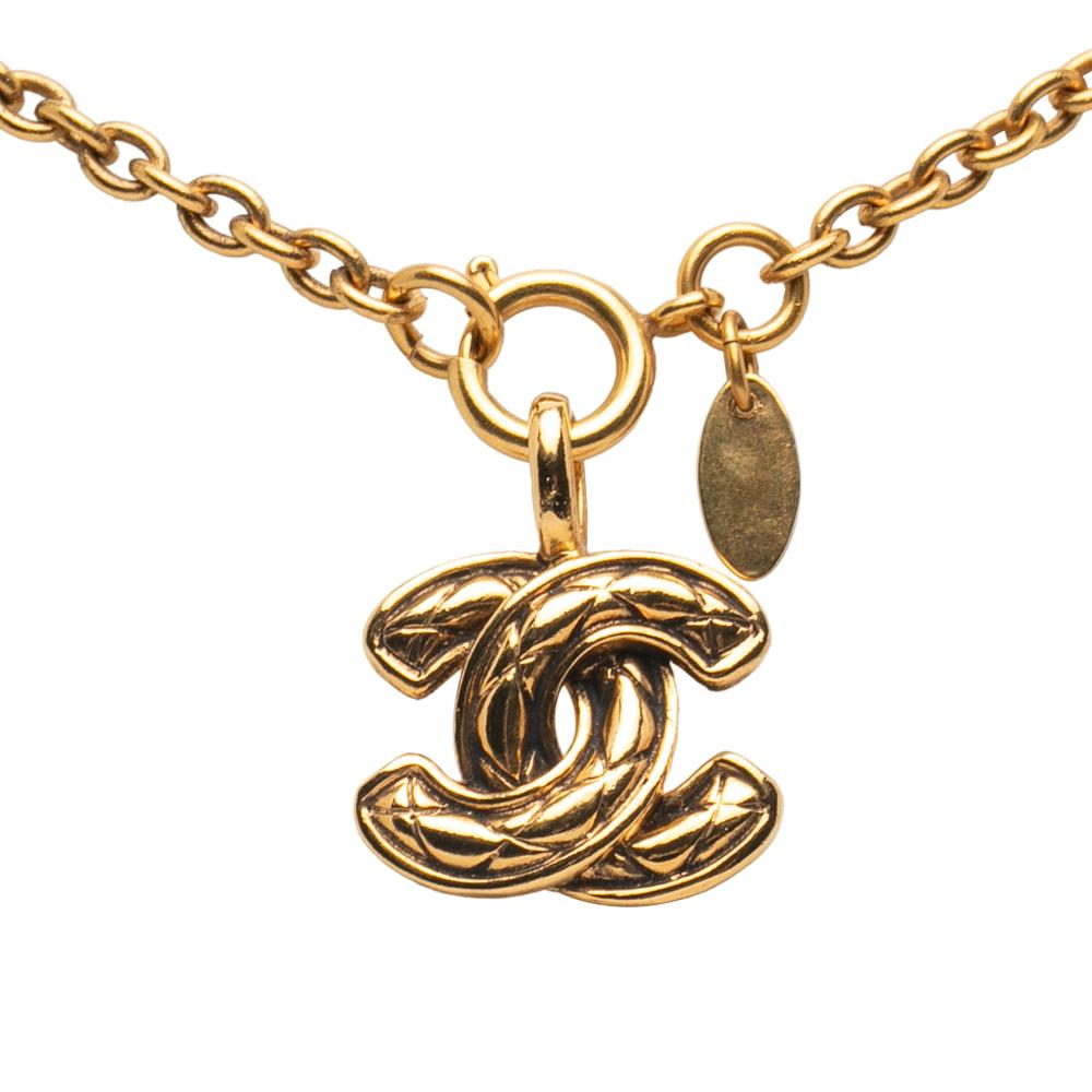 Chanel B Chanel Gold Gold Plated Metal Quilted CC Pendant Necklace France