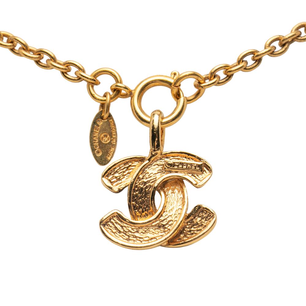 Chanel B Chanel Gold Gold Plated Metal Quilted CC Pendant Necklace France