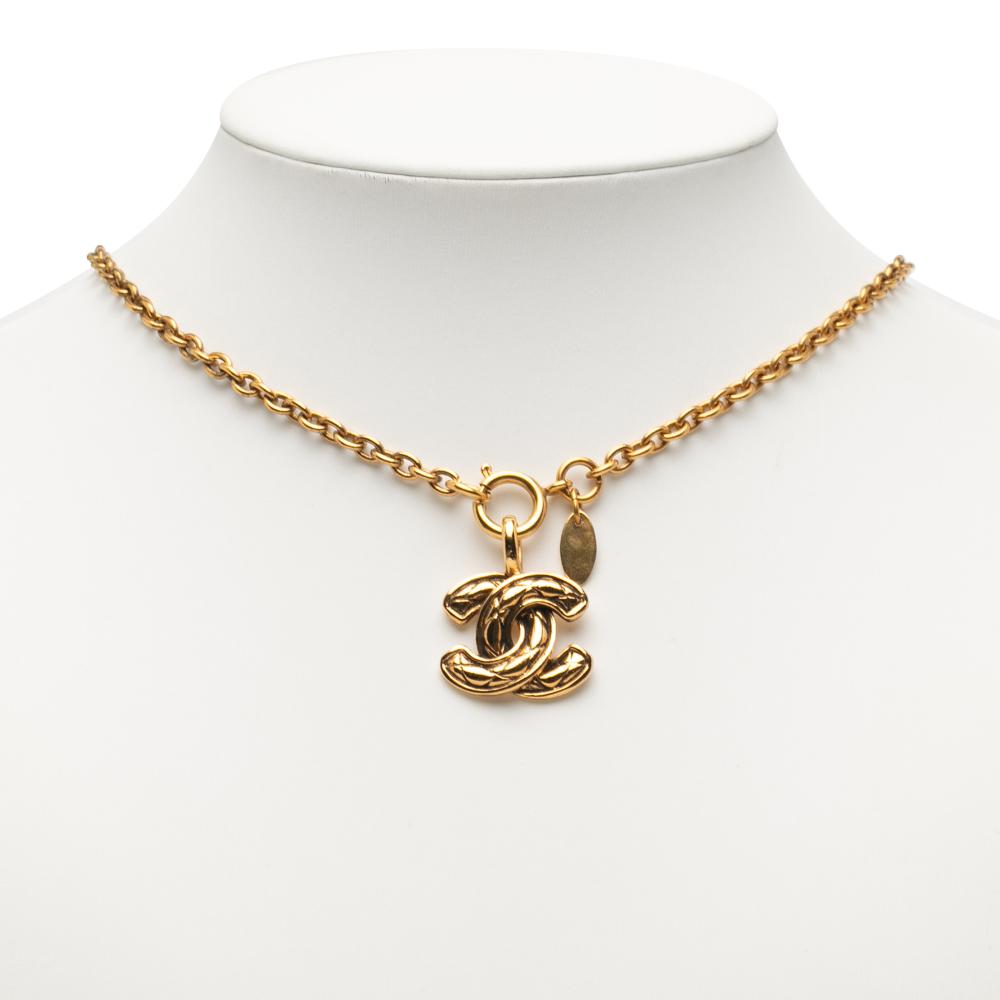 Chanel B Chanel Gold Gold Plated Metal Quilted CC Pendant Necklace France