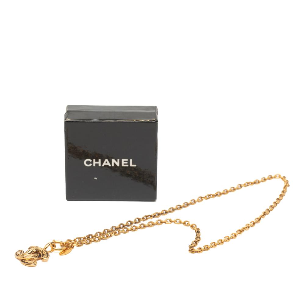 Chanel B Chanel Gold Gold Plated Metal Quilted CC Pendant Necklace France