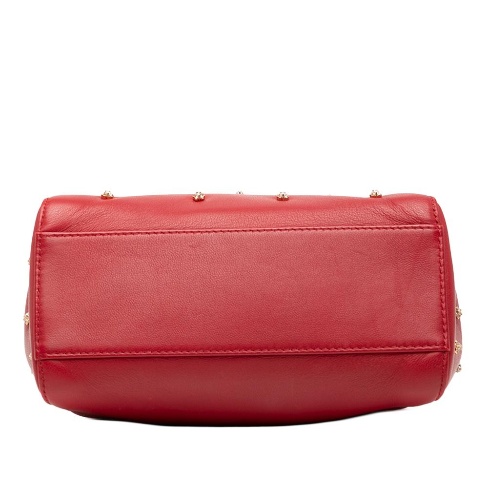 Fendi B Fendi Red Calf Leather XS Crystal Star Studded Peekaboo Iconic Satchel Italy