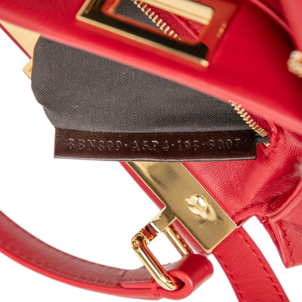 Fendi B Fendi Red Calf Leather XS Crystal Star Studded Peekaboo Iconic Satchel Italy