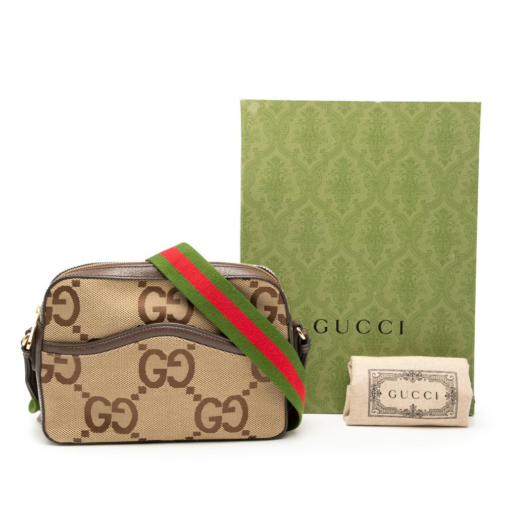 Gucci AB Gucci Brown Beige Canvas Fabric Jumbo GG Web Crossbody Italy