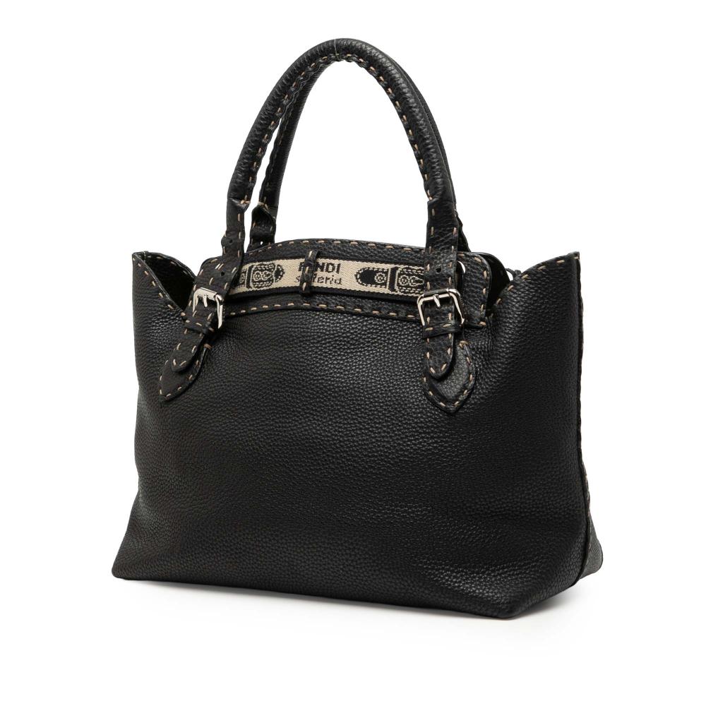 Fendi B Fendi Black Calf Leather Selleria Grand Borghese Handbag Italy