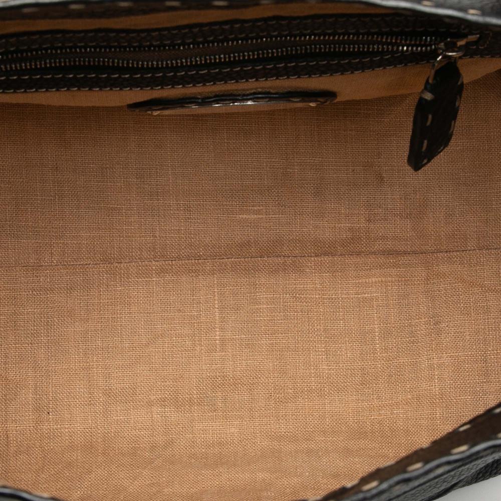 Fendi B Fendi Black Calf Leather Selleria Grand Borghese Handbag Italy